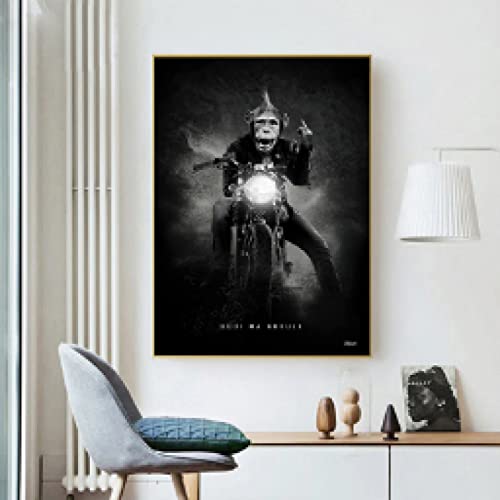 Drôle animal singe moto noir et blanc toile déco murale vide