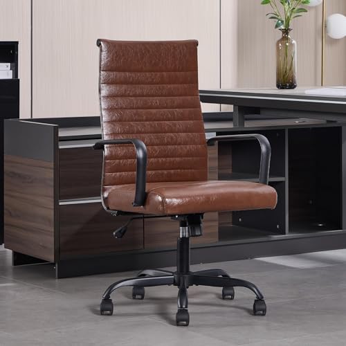 Ergonomic Executive Conference Room Chairs, Ribbed Leather Desk