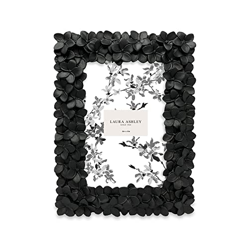 Image of Laura Ashley 4x6 Black Flower Textured Hand-Crafted Picture Frame w /Easel