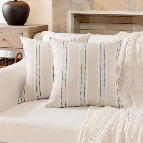 Image of Hckot Throw Pillow Covers 26x26 Set of 2 Lake Blue Pillow Covers Farmhouse Decorative Pillows Textured Linen Square Cushion Covers for Sofa Couch Bed Living Room Decor(Lake Blue)