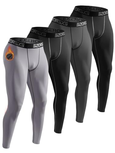 4 Packs Thermal Underwear for Men Long Johns for Men Thermal Base Layer Mens Fleece Lined Compression Pants