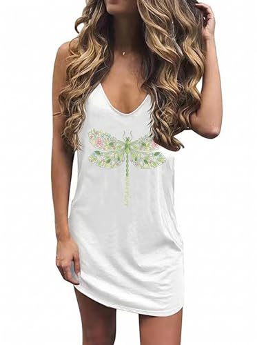 Image of Live Simple Coconut Tree Sleeveless Dress Sunshine Sand Beach Women's Summer Casual V Neck Mini Dress