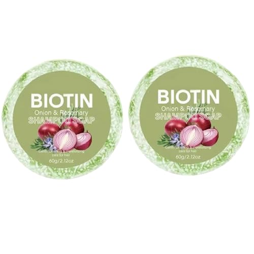 Champú en Barra con Biotina Cebolla, 2X60G Jabón Champú Natural con Romero, Champús en Barra con Romero para Cabello Graso Fino, Champús Sólido con Biotina Cebolla Hecho Mano, para Todo Tipo Cabello