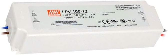 Mean Well LPV-100-12 100W Single Output Switching Power Supply with 8.5 Amp Rated Current and 12V DC Voltage