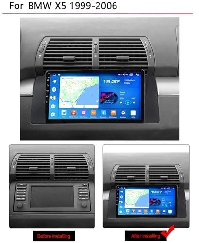 Android 11 podwójny Din samochodowy radioodtwarzacz stereo dla BMW X5 1999-2006 9 Cal ekran dotykowy samochodowe stereo Bluetooth z obsługą USB Mirror Link/kamera cofania SWC(A600S 4G+WIFI 8-Core 6G 1