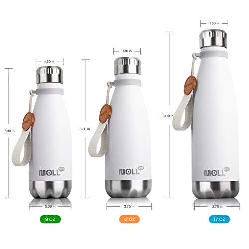 Mollcity Small Water Bottles -9 Oz Stainless Steel Insulated Water Bottles For Back To School Reusable Metal Flask For Girls (White) #TOP5