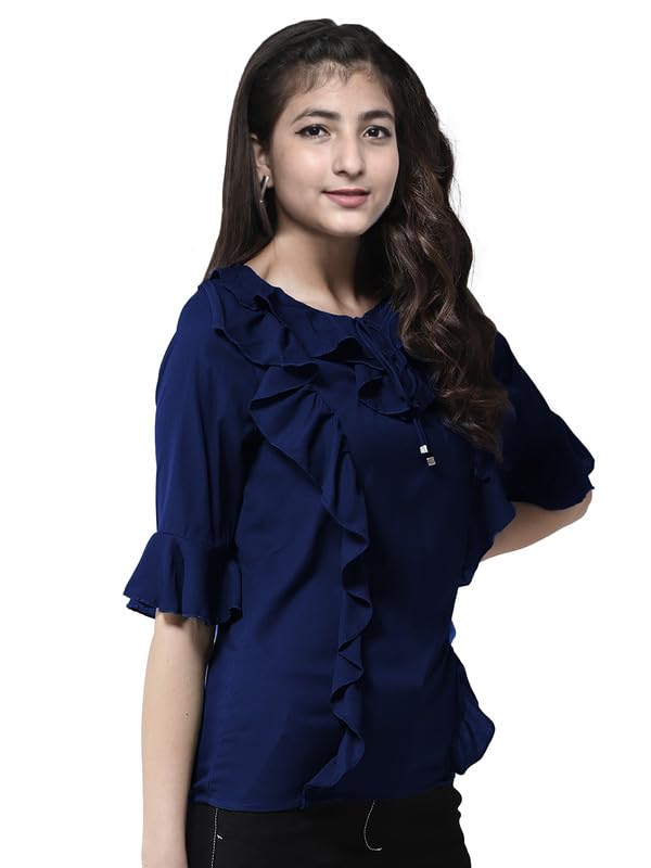 SKY FLY Girls Front Ruffed 3-4 Bell Sleeve DZN top-69 Blue Small 1