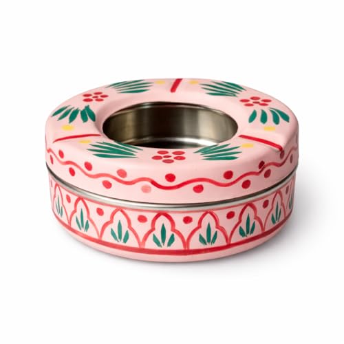 Image of iHandikart Handpainted Ash Tray 4x2 Inch | Metal Ashtray for Home, Table & Car Use | Multicolour Decorative Ashtray | Handmade Smoking Accessories for Indoor & Outdoor Use(Pink)