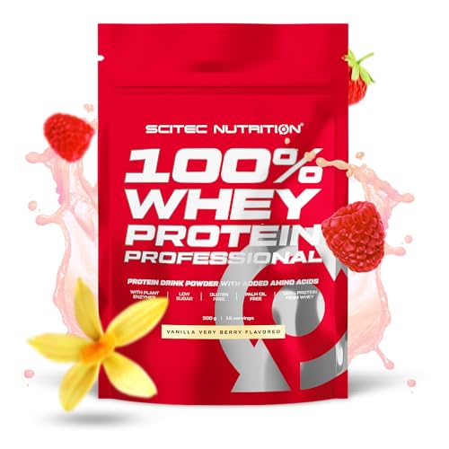 Scitec Nutrition 100% Whey Protein Professional - Mejorada con Aminoácidos Extra y Enzimas Digestivas - Sin gluten - Sin aceite de palma, 500 g, Vainilla con frutas del bosque