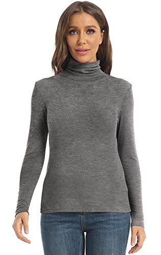 Image of Women's Casual Long Sleeve Turtleneck Tops Slim Fitted Lightweight Base Layer Shirts
