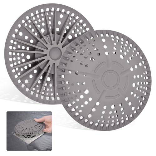2 Pack Atrapapelos Ducha de Silicona de 14cm Filtro Sumidero sin Ventosas Antimoho Fijo para Platos de Resina Textura Pizarra y Cubierta Desagüe Baño Bañera Fregadero Cocina Gris Antiatascos