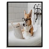 Funny Dog Modern Bathroom Wall Art Corgi Dog in Bathtub Picture Print Framed Animal Poster for Bathroom Wall Decor 11x15 Inch