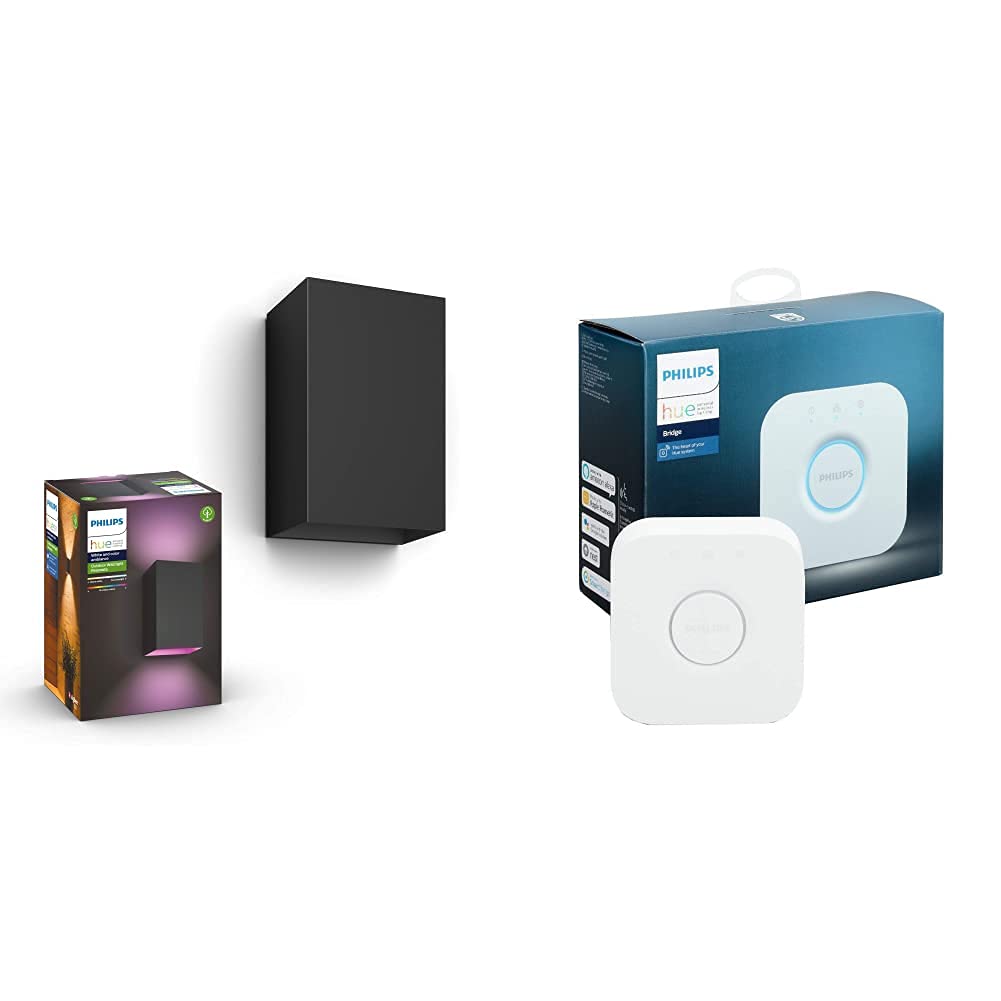 Philips Hue Philips Hue Resonate White and Colour Ambiance LED Smart Outdoor Wall Light, Black, Compatible with Alexa, Google Assistant and Apple HomeKit Bridge. Smart Home Automation