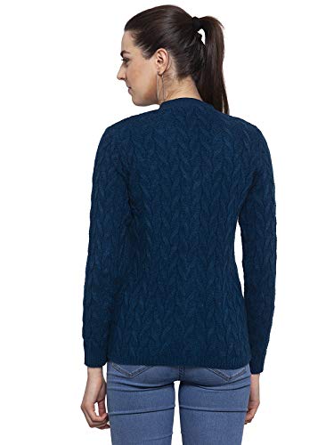 Image of Kalt Women Full Sleeves Cable Button Acrylic V-Neck Sweater