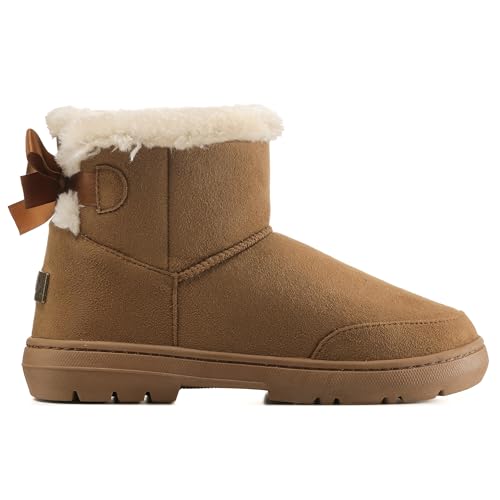 Mujer Un Arco De Piel Clásico De Altura Impermeable Invierno Rain Nieve Botas - Marrón Claro - 38