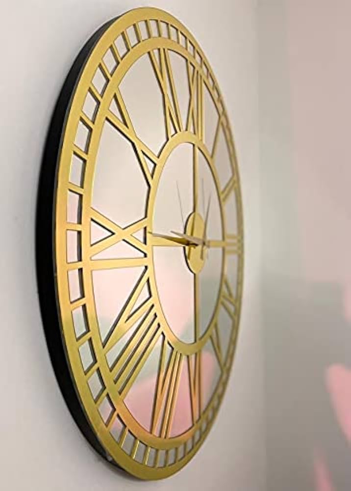 Amazon.co.jp: 本物のミラー時計、ゴールドの大きな壁掛け時計