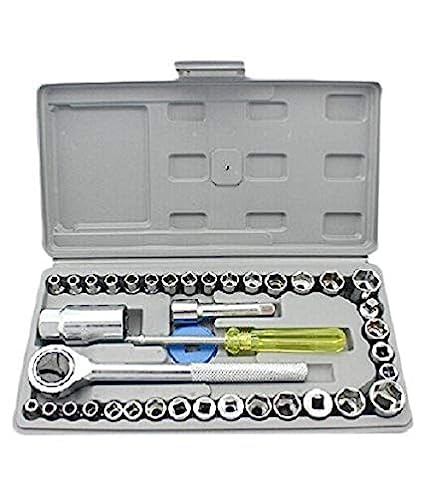Ayansh Enterprises Combination Socket Wrench Tool Kit- Set of 40 Pcs - Socket Wrench Set Silver (Screwdriver and Socket Kit Set)