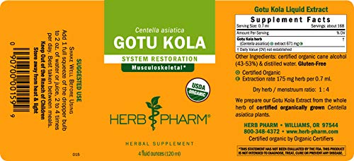 Herb Pharm Certified Organic Gotu Kola Liquid Extract For Musculoskeletal System Support - 4 Ounce #TOP5