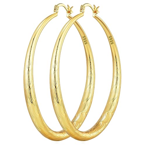 OOOPEL 925 Sterling Silver Hoop for Women Gold Hoop Earrings Hypoallergenic Diamond-Cut Ripples Designed - Non Tarnish Large Hoop Earrings(30/40/50/60/70mm)