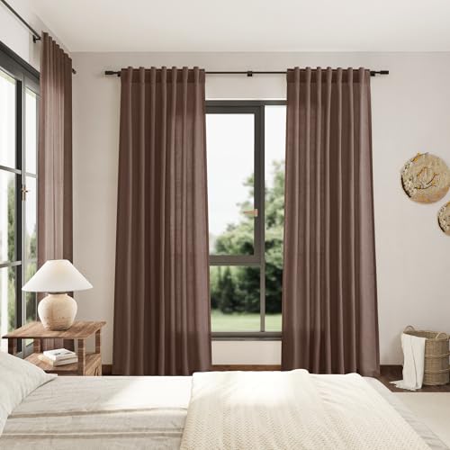 Image of Nanspring Extra Long Linen Curtains 108 Inch 9ft Back Tab Mocha Mousse