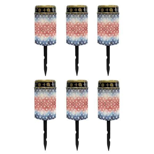 Image of Poceacles Star Pattern Red White Blue Flameless Candle Solar Powered Grave Outdoor Lights Cemetery Candle Flameless Fake LED Pillar Lights for 250th 4th of July Independence Day Decor, 6 Pcs