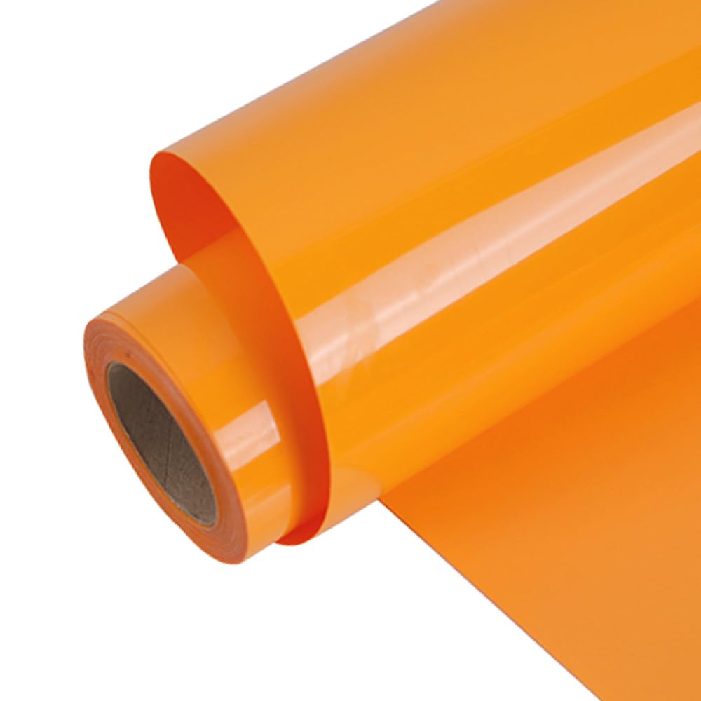 FUNKAKA Light Orange HTV Heat Transfer Vinyl Rolls, 12" x 9ft Glossy Light Orange Iron on Vinyl for T-Shirt, Adhesive HTV Vinyl for All Cutter