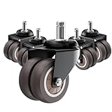 2 Inch Office Chair Wheels (Set of 5), Heavy Duty Grey Rubber Chair Casters Replacement, Desk Chair Wheels for Hardwood Floors and Carpet, Smooth & Quiet Universal Fit for Most Chairs(5 Pack)