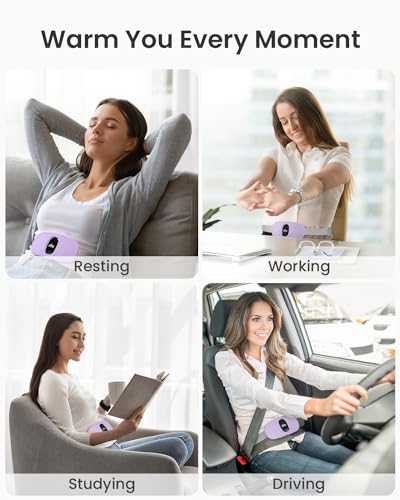 Image of iDOO Portable Heating Pad, FSA Eligible Items Only List, Period Heating Pad with 3 Heat Levels and 3 Massage Modes, Electric Fast Heating Belly Wrap Belt, Gifts for Girlfriend Mom Wife Women (Purple)
