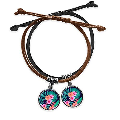 Bracelet en cuir feuilles des plantes et fleur bleu ciel pour vos sorties