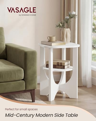 Image of VASAGLE Side Table, 2 Tier Small Accent End Table, Nightstand with Lower Shelf for Small Spaces, Living Room, Bedroom, Cloud White ULET233W101S