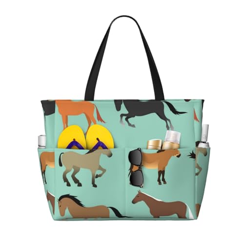 Grand sac de plage imprimé chevaux idéal pour vos sorties d'été à la mer