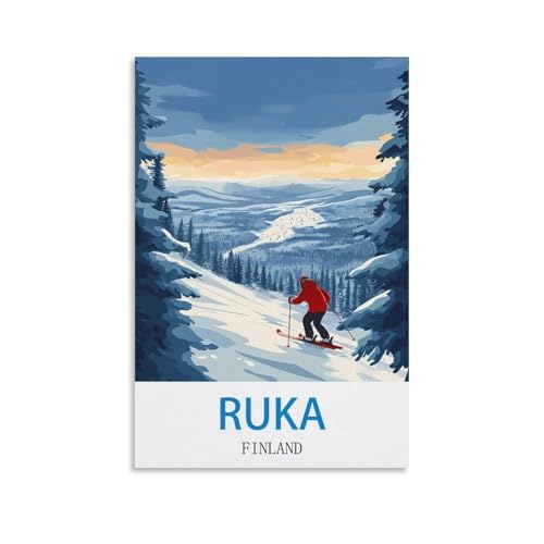 Poster de voyage vintage Ruka Finlande 50x75cm affiche murale rétro grand format