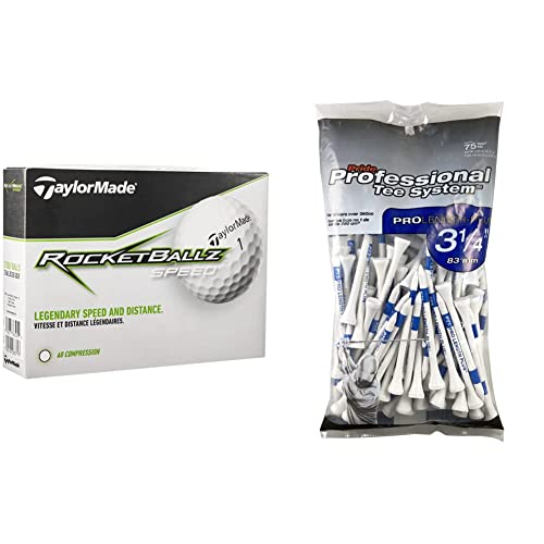 Taylor Made Rocketballz Speed & Pride Professional Tee System, 3-1/4 inch ProLength Plus Tee, 75 Count, White