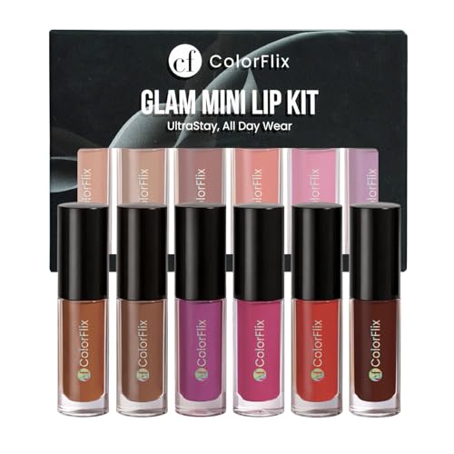 Image of ColorFlix Glam Mini Lip Kit Set of 6, UltraStay Liquid Lipsticks for All Day Wear 2ml Each