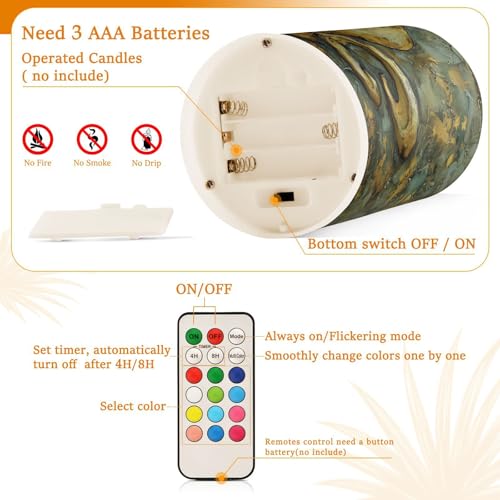 Image of ALAZA Vintage Fleur De Lis Flickering Flameless Candles Battery Operated with Remote Timer,Tea Light Candles LED Pillar Votive Candles Set of 2 for Outdoor Indoor Decorations