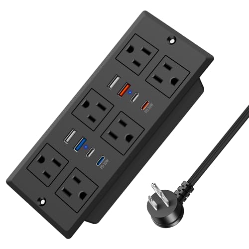30W Recessed Power Strip USB C, Desk Flush Mount Outlet Plug in 6 AC & 8 USB Ports for Furniture Conference Power Hub, 6FT