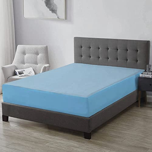 Image of Trance Home Linen 220 GSM+ Premium Cotton Waterproof Mattress Protector|Elasticated Fitted Style Bed Protector for Double Bed King Size with 4 inch Thick (78 x 72 x 4 inches, Sky Blue)