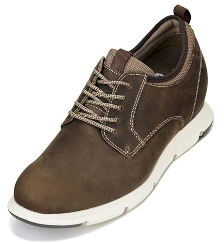 CALTO Men's Invisible Height Increasing Elevator Shoes - Coffee Brown Lace-up Premium Leather Casual Derby - 3.3 Inches Taller - J1201 - Size 8.5 D(M) US