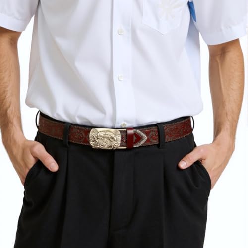 Retros Styles Men's Belt Comfortable Lanneret Pattern Waist Belt Leather Men's Belt for Business Attires3