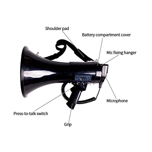 Megafone Tragbarer Megaphonlautsprecher mit 50 Watt Leistung, Bullhorn-Sprach- und Sirenenalarmmodi mit Lautstärkeregler und Tragegurt, ideal for Durchsagen im Freien