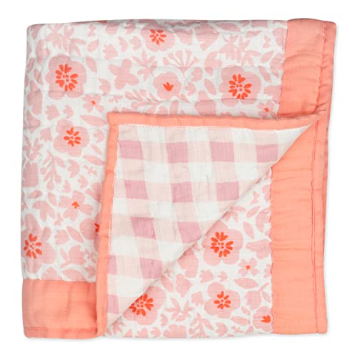 HonestBaby Hand-Quilted Baby Blanket Reversible 100% Organic Cotton for Infant Boys, Girls, Peach Skin Papercut Floral, One Size2