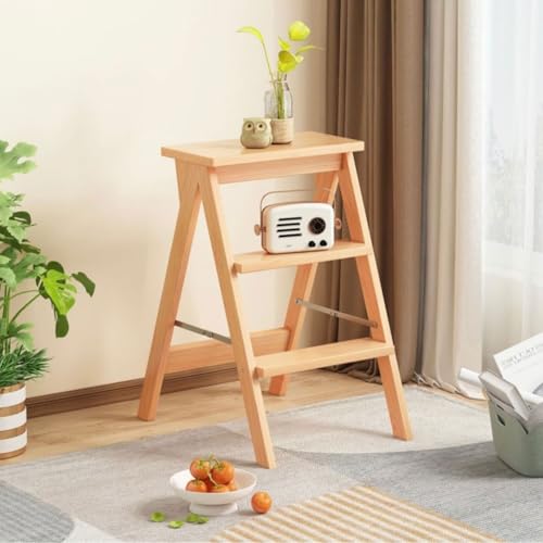 Taburete plegable de madera maciza con escalera para el hogar 5