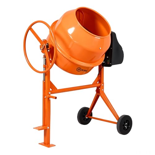 INMOZATA 140L Electric Cement Mixer 375W 230V/50Hz Portable Concrete Mortar Mixing Machine with Stand Wheels Foot Pedal Bright Orange Heavy Duty for Construction & DIY