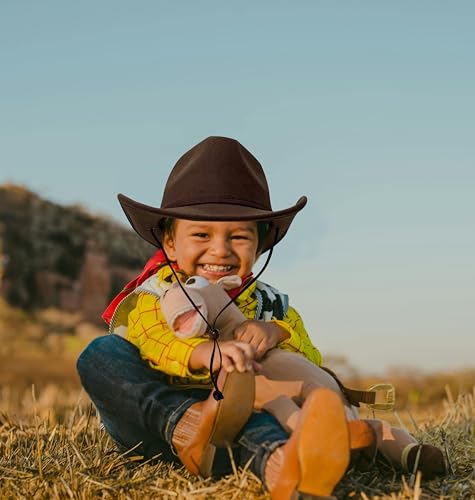 Image of Jastore Kids Girls Boys Wide Brim Western Cowboy Cowgirl Hat with Wind Lanyard Felt Fedora Hat