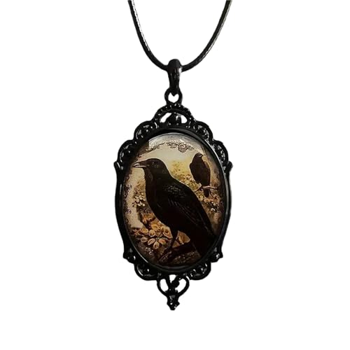 wsycoo Halloween Necklace Gothic Jewelry for Women Vintage Raven Glass Cameo Necklace Punk Style Victoria Emboss Witch Necklaces Mysterious Witch Costume Accessories Womens Halloween Costumes 2026