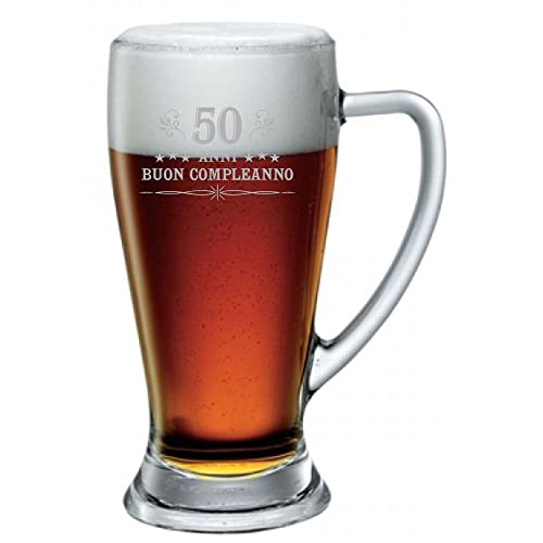 Colorfamily Boccale da Birra 38 cl 50 anni Buon Compleanno con incisione - Idea regalo