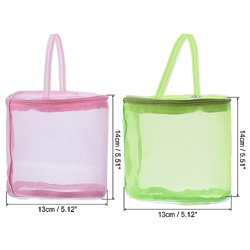 Image of PATIKIL Yarn Storage Bag, 2 Pack Portable Crochet Knitting Bag Case Skein Ball Holder Mesh Organizer Crocheting Tote for Sewing Craft Projects, Pink Green