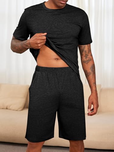 Runcati Mens Pajama Sets Short Sleeve T Shirts 2 Piece Shorts Lounge Sets PJ Summer Sleepwear3