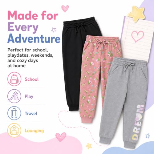 Image of BTween Kids Girls Fashion Stretch Waist Ultra Soft Jogger Pants Set 3 Pack Bundle