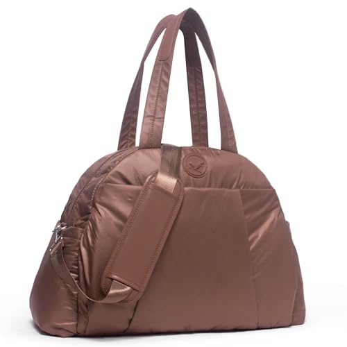 SUNNY BIRD Gym Duffel Bag for Women, Weekender Overnight Bag for Travel (Tan)